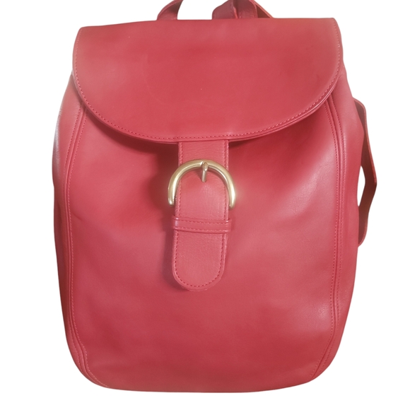Coach Red Leather Backpack with Minimalist Design and Buckle Closure - Picture 1 of 11